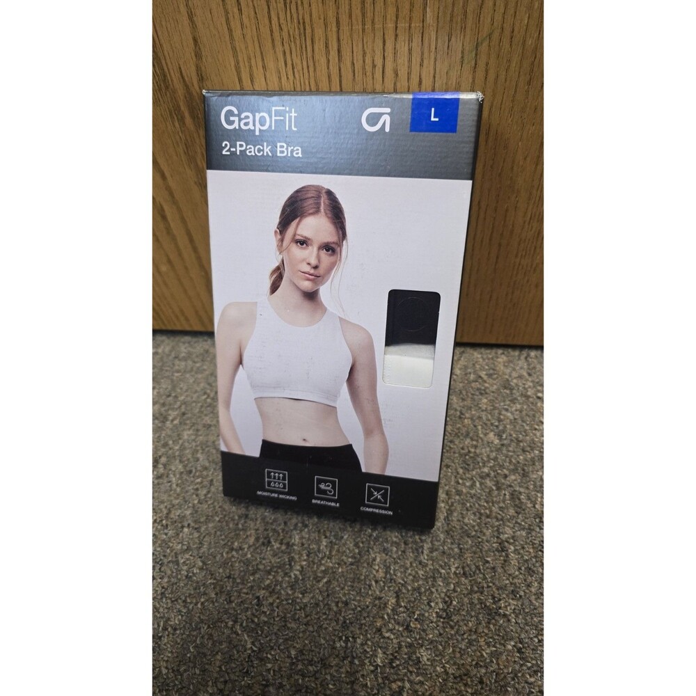 GapFit 2 Pack Compression Sports Bras Moisture Wicking Large White Black